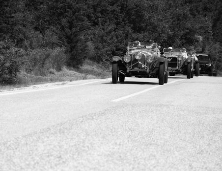 URBINO - ITALY - JUN 16 - 2022 : ALFA ROMEO 6C 1500 SUPER SPORT 1929 on an old racing car in rally Mille Miglia 2022 the famous italian historical race (1927-1957