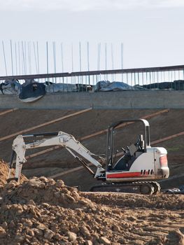 Construction of the new bridge over the highway.