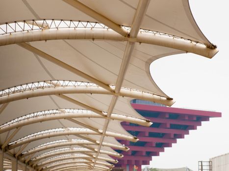 Elevated pedestrian walkway at the EXPO 2010 Shanghai, China.