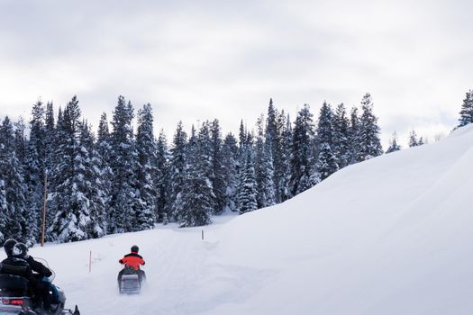 Snow mobile trail at the Jacksone Hole, WY.