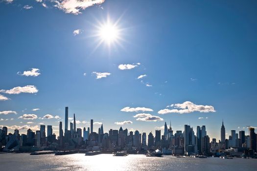 New York City epic skyline under bright sky view, United States of America