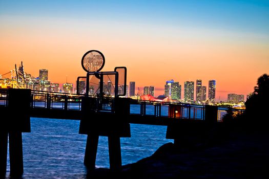 Miami skyline sunset frm South Pointe Park Pier, Florida, United States of America