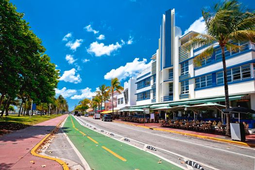 Miami South Beach Ocean Drive colorful Art Deco street architecture view, Florida state in United States of America