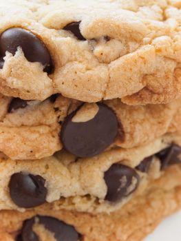 Stack of homemade chocolate chip cookies.