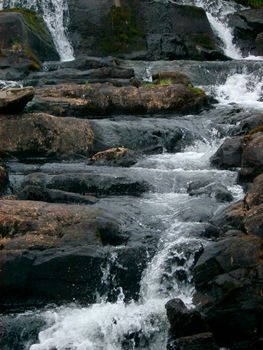 Mountain stream flowing over rocks providing fresh clean water, an important natural resource