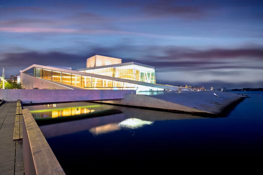 Oslo Opera house modern architecture evening view, capital of Norway