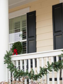 House decorated for the winter holidays.