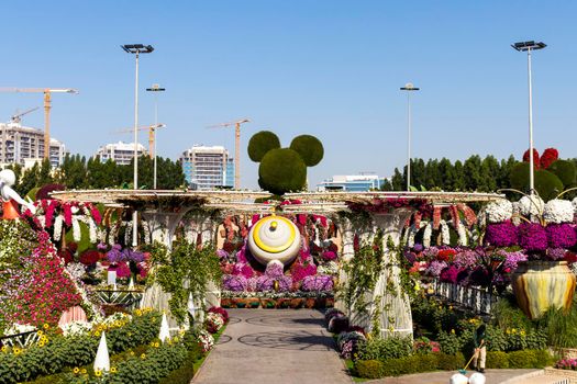 Dubai, UAE - 03.06.2020 Flower and landscaping installations in Dubai miracle garden.