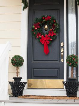 House decorated for the winter holidays.