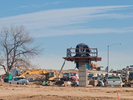 Construction of the new bridge over the highway.