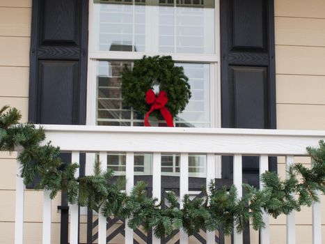 House decorated for the winter holidays.