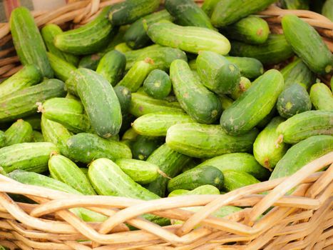 Fresh pickles for sale at a farmer's market.