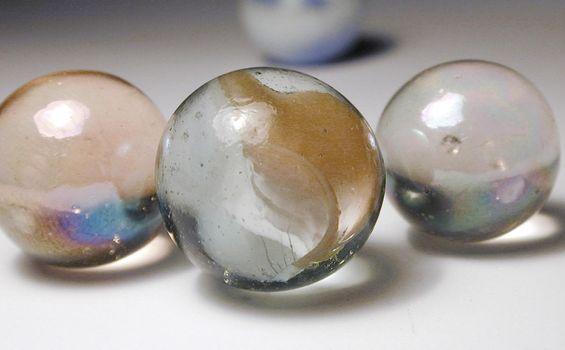 closeup on some glass marbles