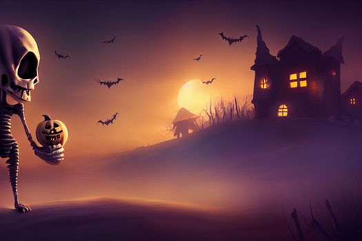 3D render ghost as a cute chibi figure in a graveyard for Halloween. Happy Halloween Wallpaper