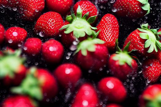 3D render illustration strawberries in water splash isolated on black background