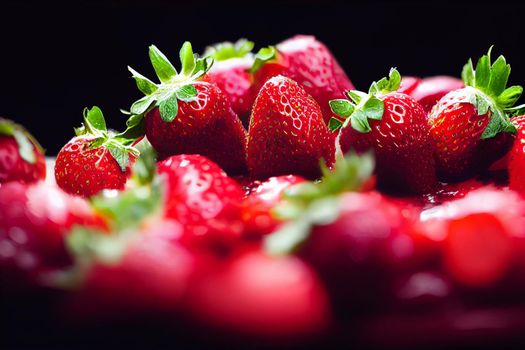 3D render illustration strawberries in water splash isolated on black background