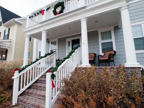 House decorated for the winter holidays.