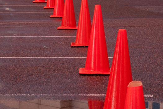 Row of construction cones at the valet parking.