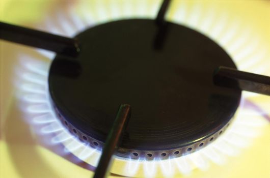 blue flames from a gas cooker hob