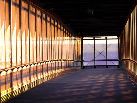 Covered bridge to the light rail station.