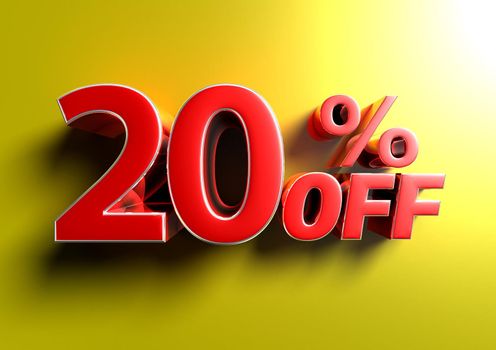 3d render of 20 percent off in yellow background.
