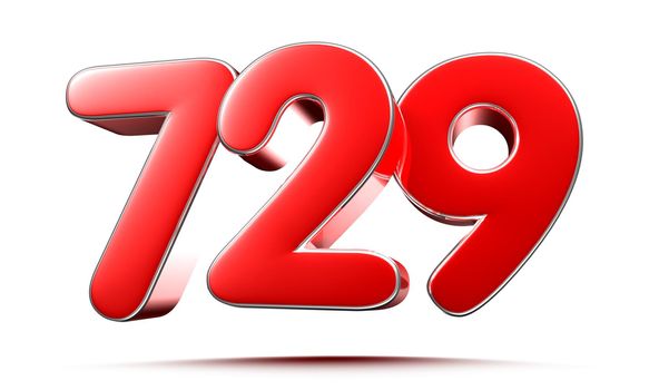 Rounded red numbers 729 on white background 3D illustration with clipping path