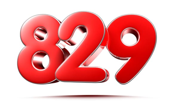 Rounded red numbers 829 on white background 3D illustration with clipping path
