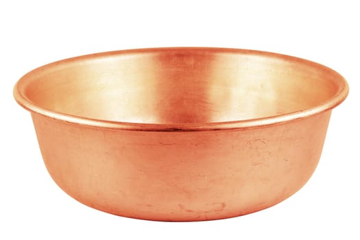 used bare uncoated copper made empty basin isolated on white background