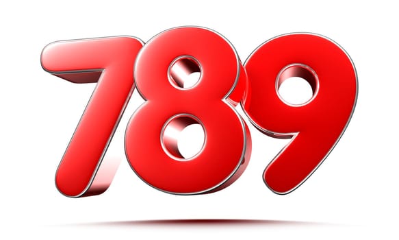 Rounded red numbers 789 on white background 3D illustration with clipping path