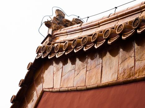 Facade and roofs details, Forbidden City in Beijing. Imperial palace in China.