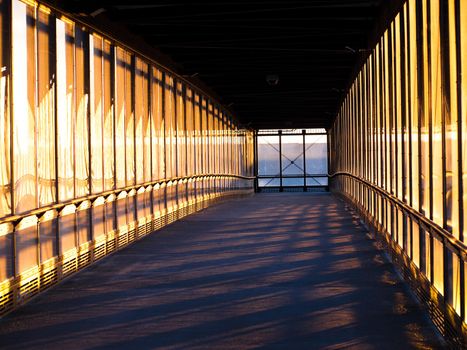 Covered bridge to the light rail station.