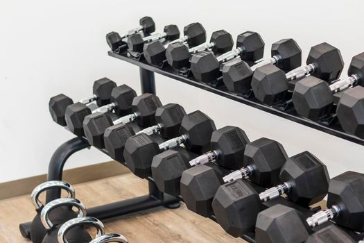 Close up shot of a dumbbells in the gym