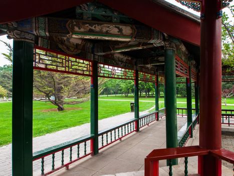 Interior details, Temple of Haven in Beijing. Imperial palace in China.