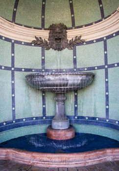 Fountain in the building of The Castle Garden Bazaar. Budapest. Hungary. High quality background photo