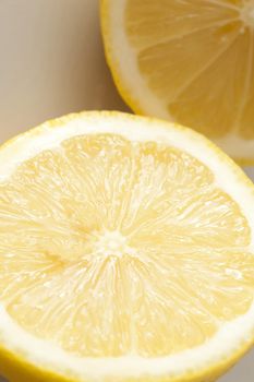 close up on a lemon sliced in half