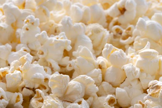 Close up of popped popcorn.
