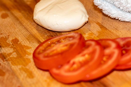 Food photography. Mozzarella cheese and tomatoes