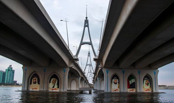 View of a bridge known as Business Bay bridge in Dubai, UAE