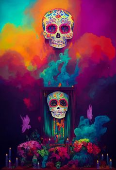 beautiful illustration of the Day of the Dead, Mexican tradition. colorful wallpaper of the day of the dead. catrin catrina.