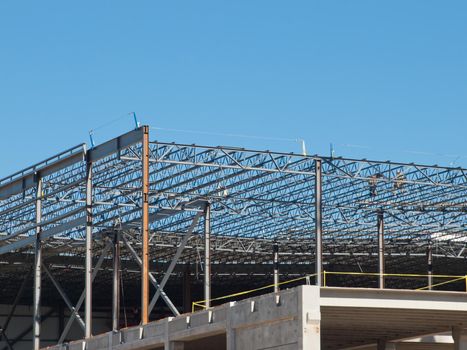 Construction site of the new retail building. Steel frame construction.