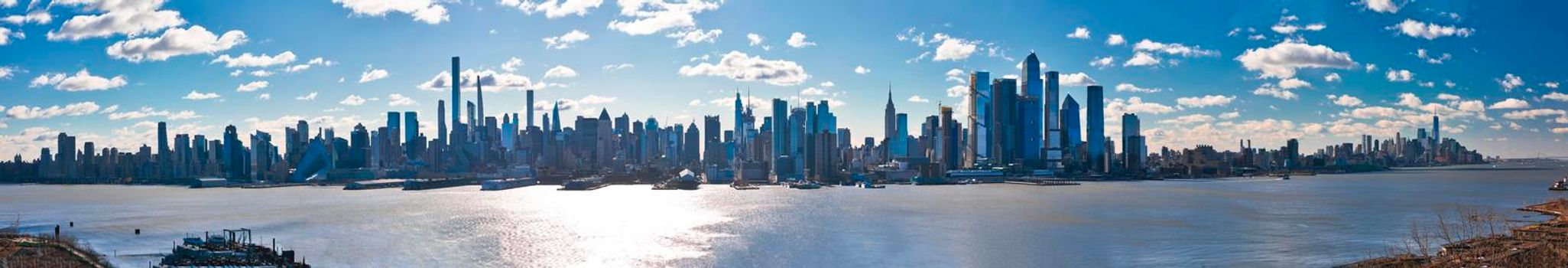 Megapanorama of New York City skyline and Hudson river view, United States of America