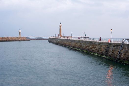 Sheltered water in Whitby harbour inside the breakwater piers