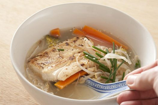 bowl of asian recipe milk fish noodle soup
