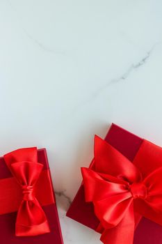 Romantic celebration, lifestyle and birthday present concept - Luxury red holiday gifts on marble