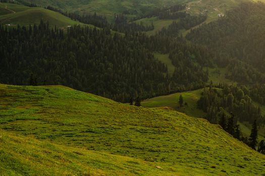 Green slopes of mountain of Bakhmaro resort in Guria, Georgia