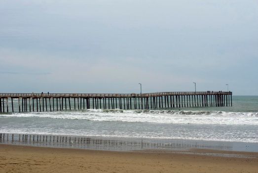 Wooden boardwalk pier at Cayucos, California