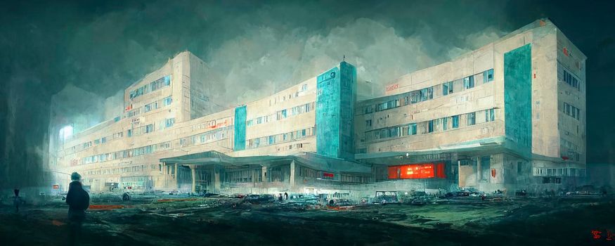 Gloomy hospital nightmare illustration. computer generated digital art