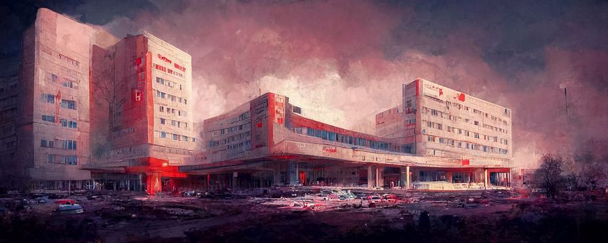 Gloomy hospital nightmare illustration. computer generated digital art