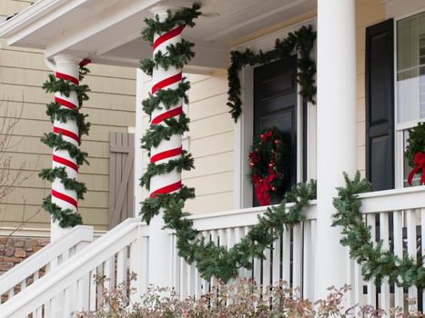 House decorated for the winter holidays.