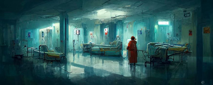Gloomy hospital nightmare illustration. computer generated digital art